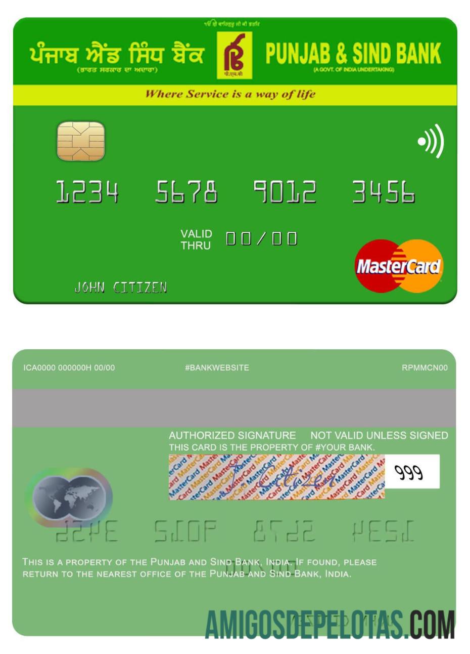 Índia Punjab e Sind Bank Mastercard modelo